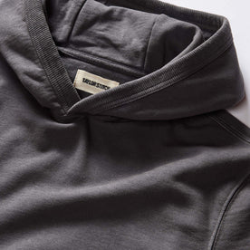 material shot of the three-piece hood on The Cotton Hemp Hoodie in Asphalt