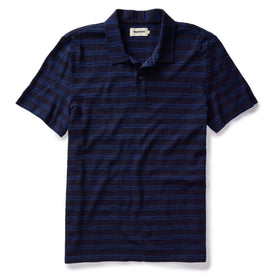 flatlay of The Organic Cotton Polo in Washed Indigo Stripe