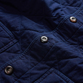 material shot of the buttons on The Ojai Jacket in Indigo Diamond Quilt