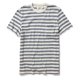 flatlay of The Organic Cotton Tee in Washed Indigo Stripe