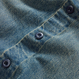 material shot of the buttons on The Shop Shirt in Sawyer Wash Selvage Denim