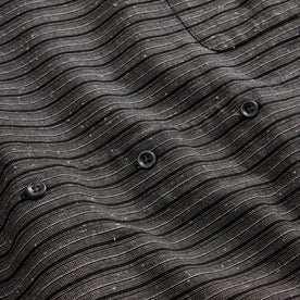 material shot of the buttons on The Conrad in Black Indigo Slub Stripe