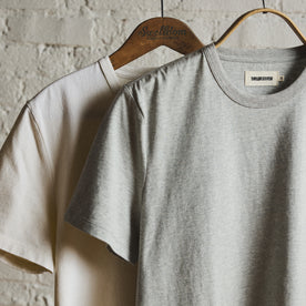 material shot of the sleeve on The Organic Cotton Tee in Heather Grey