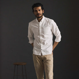 fit model wearing The Jack in White Everyday Oxford