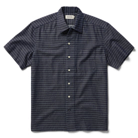 flatlay of The Short Sleeve Hawthorne in Navy Dobby