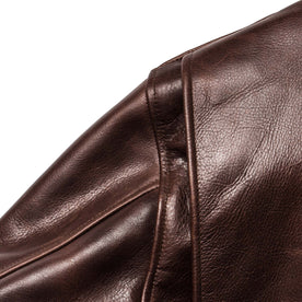 material shot of the shoulder on The Moto Jacket in Espresso Steerhide