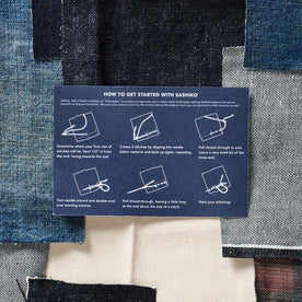 Instruction card that comes with The Sashiko Denim Repair Kit