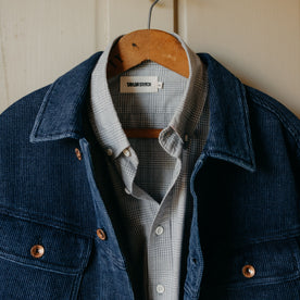 material shot of The Long Haul Jacket in Indigo Waffle on a hanger