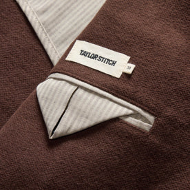 material shot of the interior pocket on The Sheffield Sportcoat in Dark Chestnut Moleskin